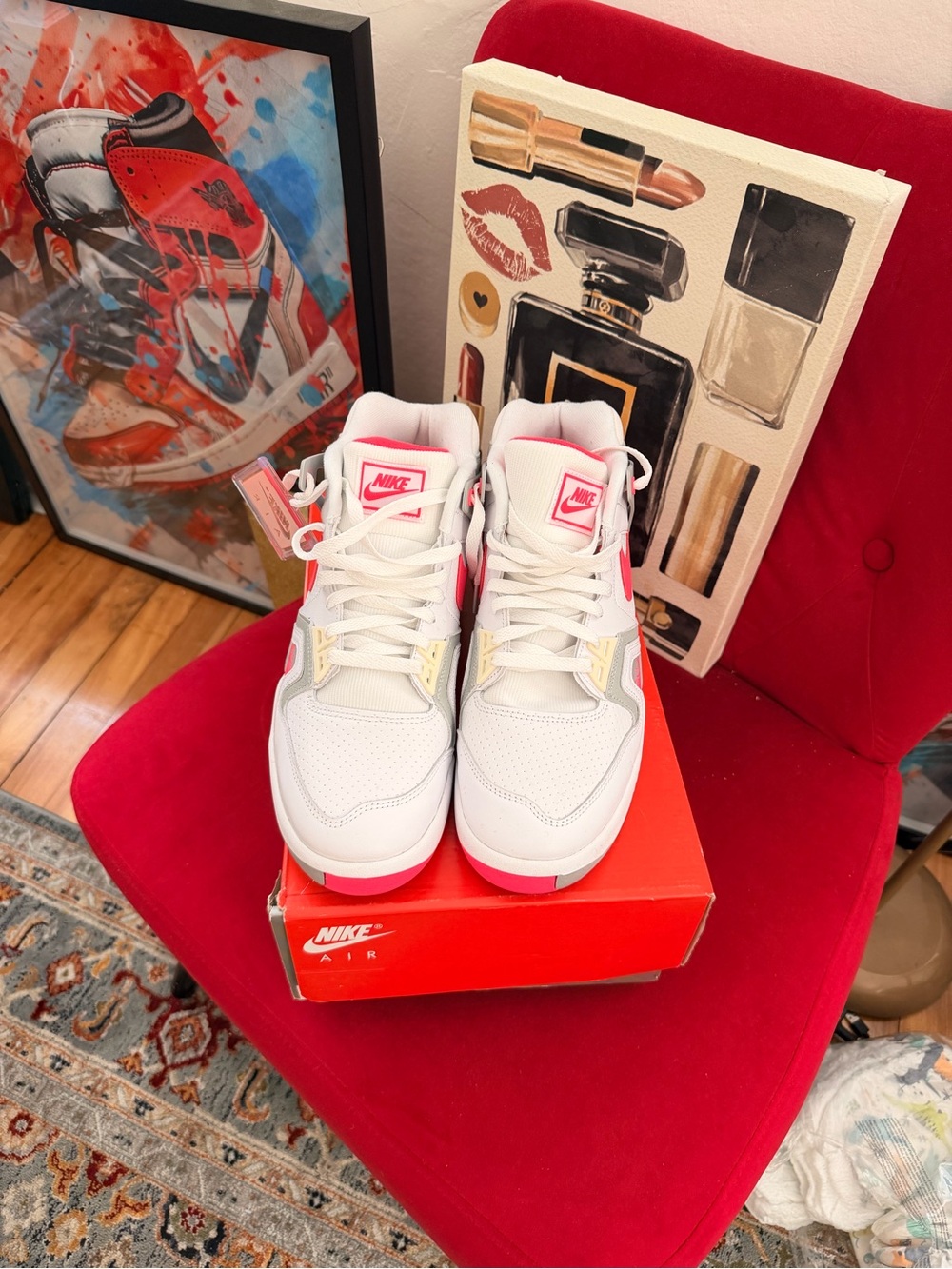 Nike White Sneakers with Pink and Gold Accents